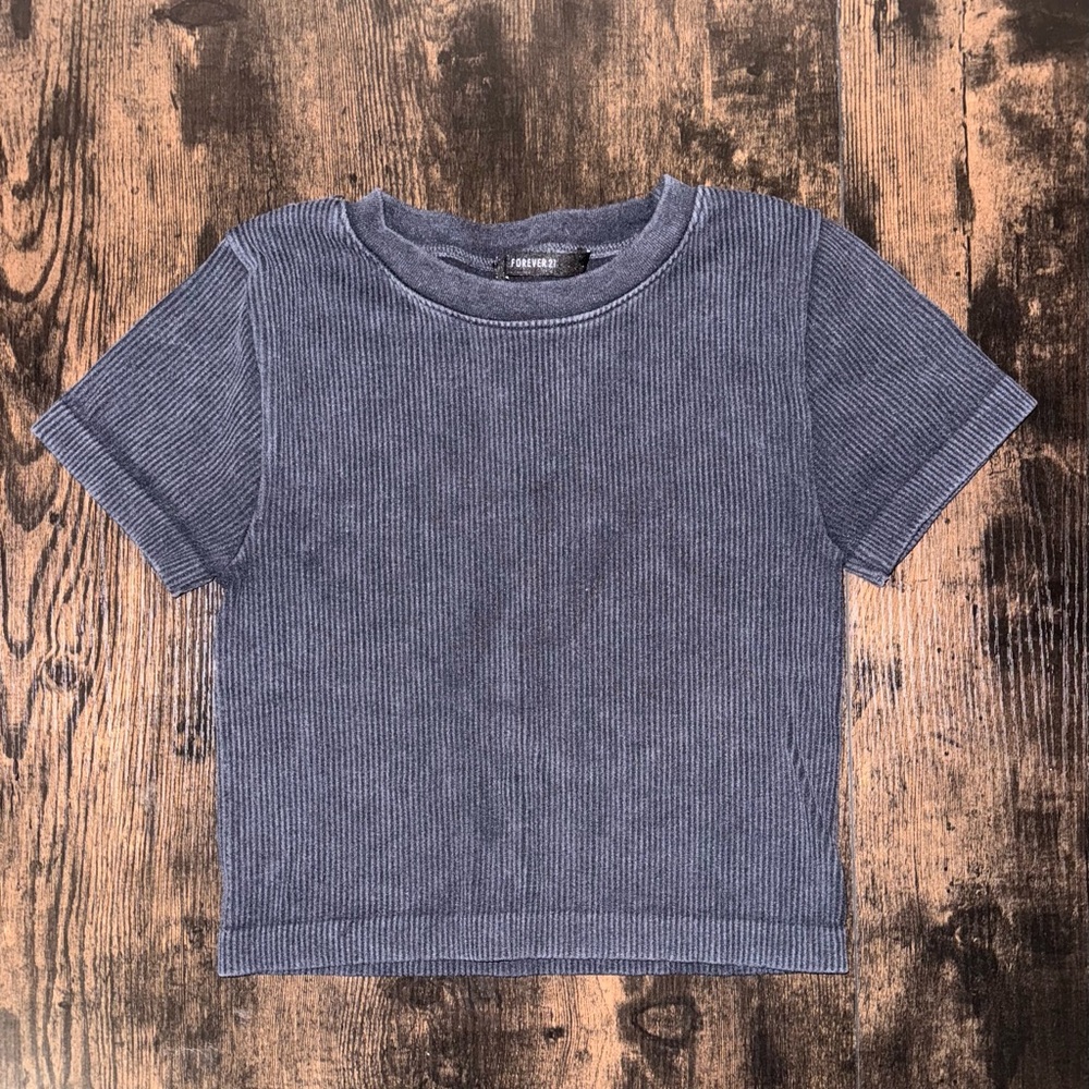Forever 21 Blue Ribbed Fitted Crop Top